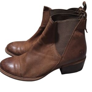 Timberland Women Brown Leather Ankle Boots Booties Size 10 Pull on Magby Chelsea
